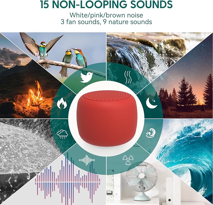 Babelio White Noise Sound Machine for Adults Kids Baby, Mini, 15 Non-looping Sounds, Timer, Memory Function, Easy to Pocket and Travel Red-CubbioJoy