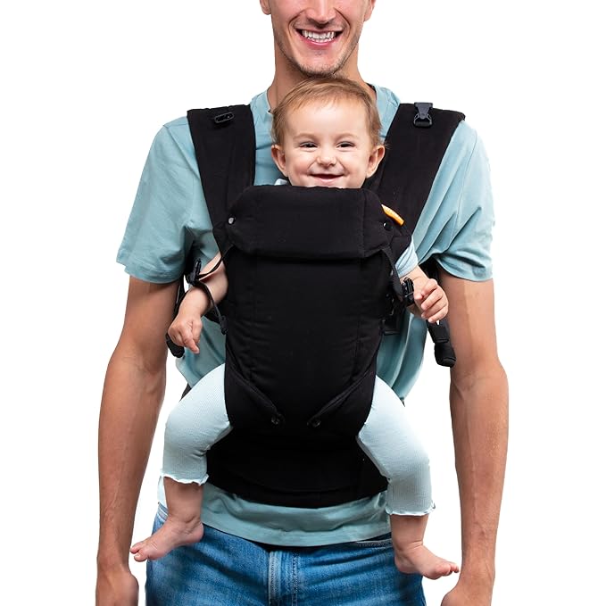 Beco Gemini Baby Carrier from Newborn to Toddler - Certified Ergonomic Newborn Baby Carrier for Infants and Children of 7-35 lbs - M Shape, Adjustable Seat, 100% Cotton (Metro Black)-CubbioJoy