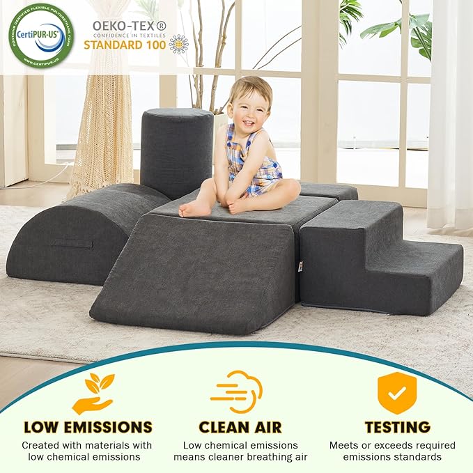 jela Foam Blocks 6Pcs Soft Play Equipment Luxury Miss Fabric, Toddler Climbing Toys Indoor Soft Play Climbing for Toddlers, Lightweight Climbing Blocks for Babies, Kids, Climb and Crawl Foam Playset-CubbioJoy