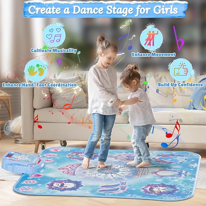 Dance Mat Toys Girl Gift: 8-Button Frozen Dance Pad Wireless Bluetooth Electronic Dance Game for Kids with 4 Game Modes LED Light Built-in Music Birthday Gifts for 3 4 5 6 7 8 9 10+ Years Old Girls-CubbioJoy