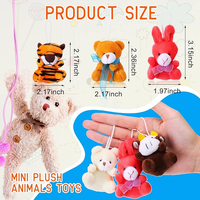 60 Pack Mini Stuffed Animal Bulk Small Plush Animal Toys Miniature Stuff Animal Keychain Set for Easter Egg Party Favors, Valentine‘s Day Gift, Goodie Bag Fillers, Carnival Prizes, Classroom Rewards-CubbioJoy