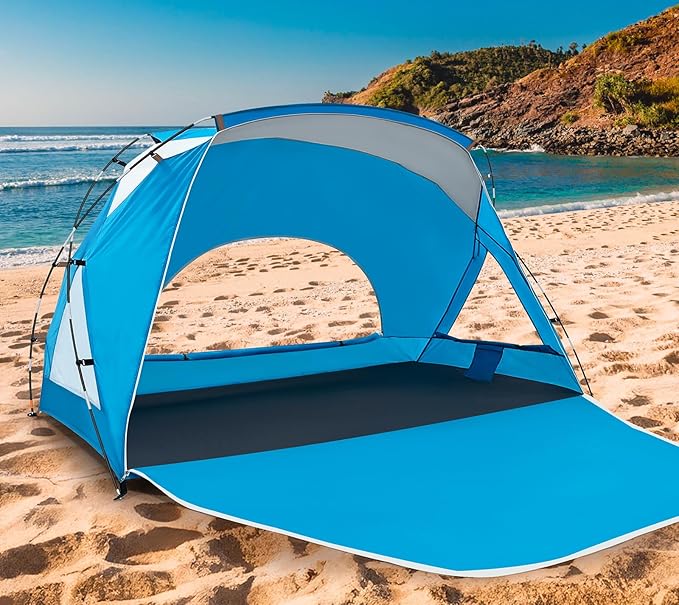Beach Tent, Portable Sun Shelter for 2/3/4/6-8 Person with UPF 50+ UV Protection, Easy Setup Waterproof Beach Shade Canopy Cabana for Family Outdoor and Picnics, Fishing with Carrying Bag-CubbioJoy