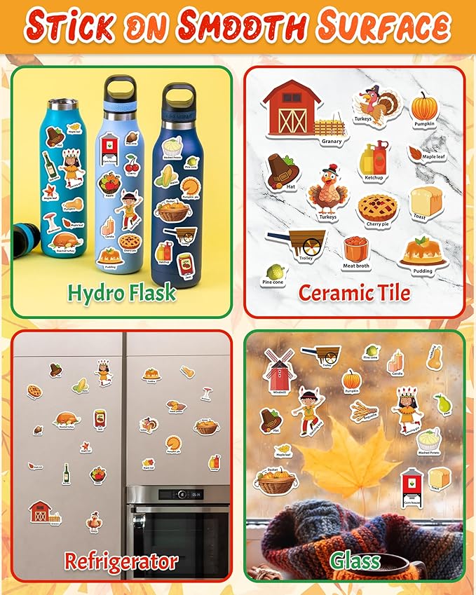 Benresive Reusable Sticker Book for Toddlers 2-4 Years, Fun Travel Stickers for Kids, Waterproof Sticker Books for Toddlers 1-3, Crafts Activities for Todddlers 1-3 2-4 3-5 - Thanksgiving-CubbioJoy