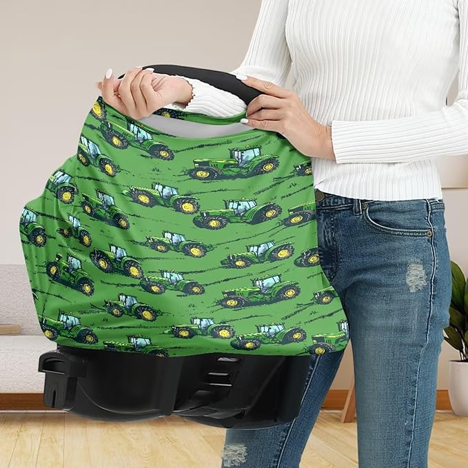 Binienty Baby Car Seat Cover for Boys Girls - Green Truck Multi Use Baby Nursing Scarf, Shopping Car/High Chair/Stroller Portector Decor-CubbioJoy