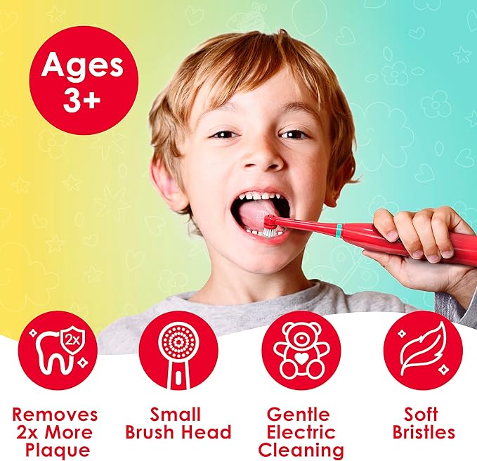 Brusheez Kids’ Electric Toothbrush Set - Safe & Effective for Ages 3+ - Parent Tested & Approved with Gentle Bristles, 2 Brush Heads, Rinse Cup, 2-Minute Timer, & Storage Base (Pepper The Dino)-CubbioJoy