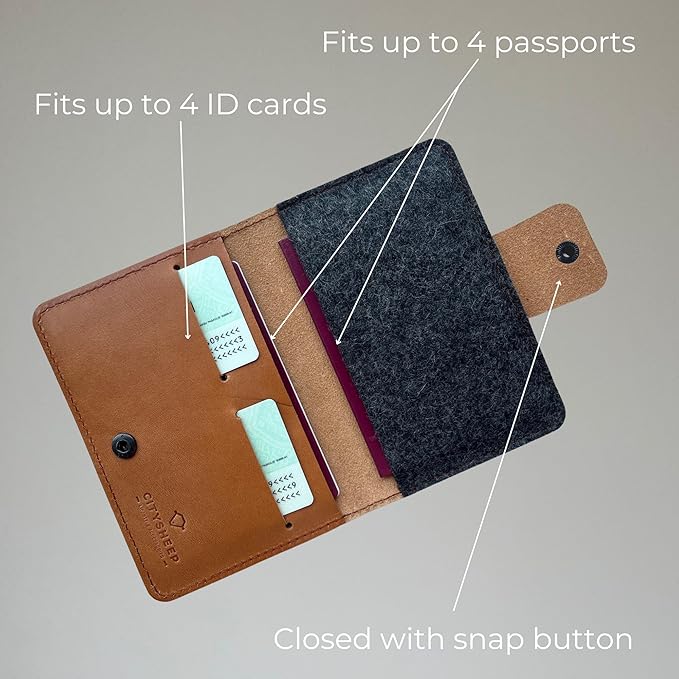 CITYSHEEP Passport Wallet With Airtag Slot - Family Holder for 4 Passports. Tan Color-CubbioJoy