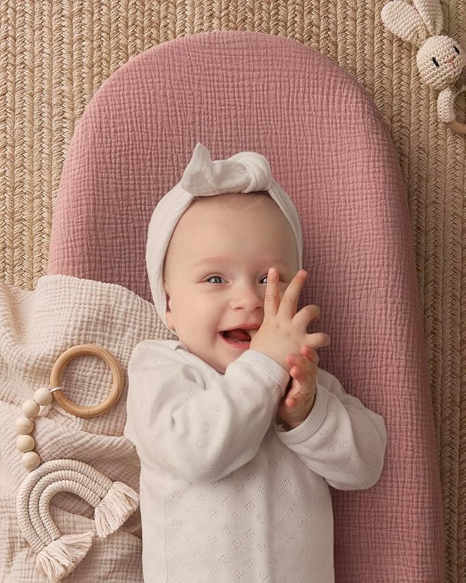 Blissful Diary Muslin Baby Changing Pad with Waterproof Lining Foam, Diaper Changing Table Pad with Cover for Dressers (Dusty Pink, Avocado)-CubbioJoy