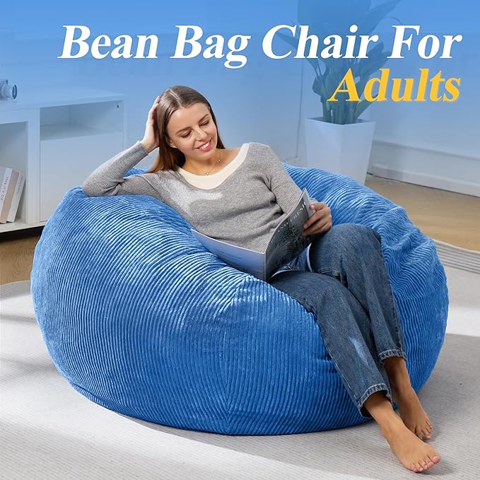 3.5FT Bean Bag Chairs Teardrop Bean Bag Chair for Adults Beanbag Chair with Memory Foam Filled Machine Washable Cover for Living Room, Bedroom (Large,Blue)-CubbioJoy
