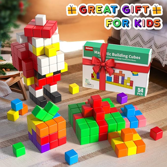 54 PCS Magnetic Blocks, Magnetic Building Blocks for Toddlers 3+, Montessori Toys, Magnet Cubes, Preschool STEM Educational Sensory Magnet Toys for Kids Ages 3-5 Year Old Boys and Girls-CubbioJoy