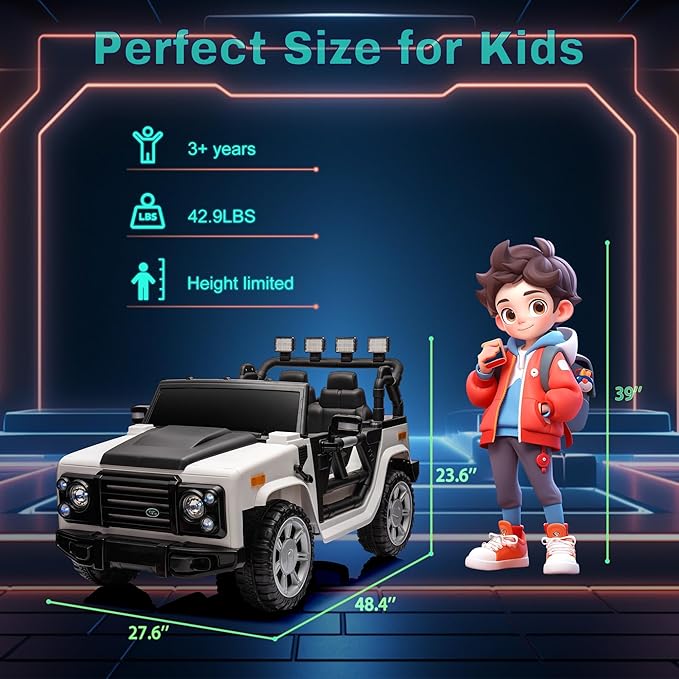 12V SUV 5MPH 2-Seater Ride on Toys, Ride-on Truck Toy w/Parent Remote,4W/2D 3-Speed Kids Electric Vehicles with Motor,Spring Suspension,LED,Music (12V Electric Ride on Truck SUV)-CubbioJoy