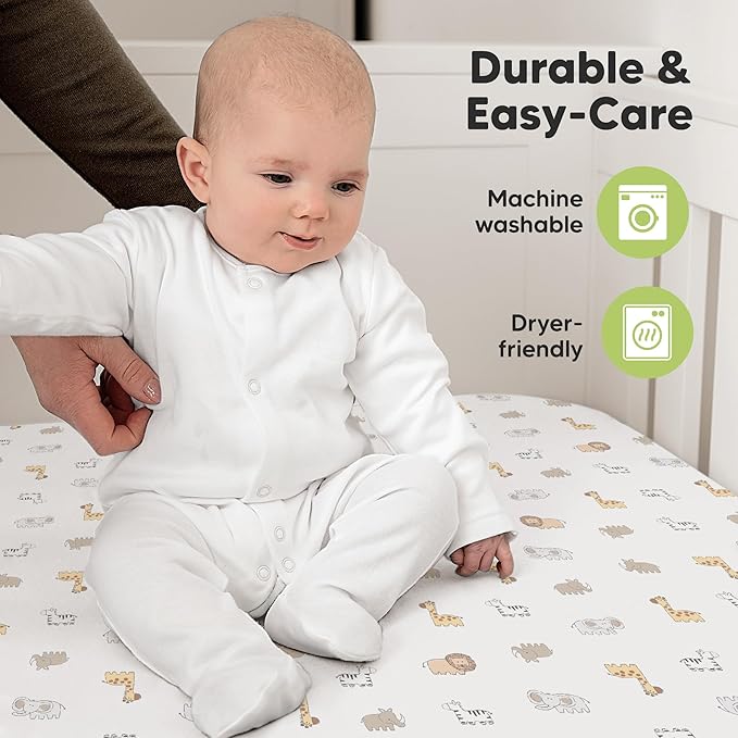 KeaBabies 2-Pack Organic Crib Sheets for Boys, Girls - 52x28 Fitted Crib Mattress Sheet Neutral, Breathable Jersey Cotton Cover for Baby Bed, Toddler Mattress, Soft & Cute Prints (KeaSafari)-CubbioJoy