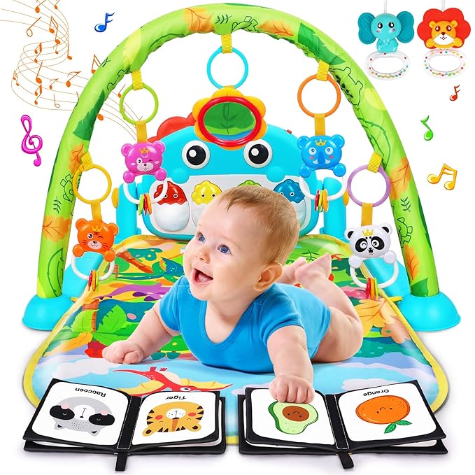 Baby Play Mat Baby Toys Tummy Time Mat Toys Musical Activity Center for Infant Toy with High-Contrast Piano Music & Light Newborn Babies Gifts for Boy Girl Babies Toy 0-6 6-12 Months Dinosaur Style-CubbioJoy