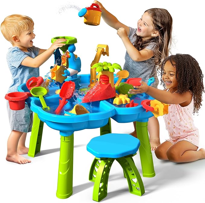 CozyBomB™ Water Table for Toddlers 3-5 | Outdoor Toys Water Play Table, Magnetic Fishing Toy Game, Summer Splash Pond Showers Sand Activity, Sensory Party Birthday Gift Kids Ages 4-8 9-12 (1-Tier)-CubbioJoy
