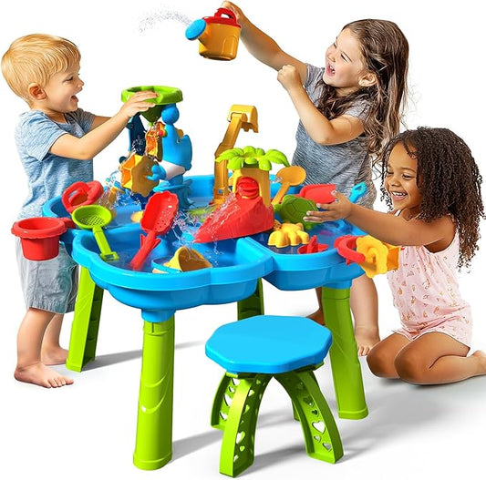 CozyBomB™ Water Table for Toddlers 3-5 | Outdoor Toys Water Play Table, Magnetic Fishing Toy Game, Summer Splash Pond Showers Sand Activity, Sensory Party Birthday Gift Kids Ages 4-8 9-12 (1-Tier)-CubbioJoy