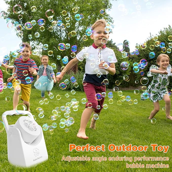 Bubble Machine Automatic Bubble Blower for Kids Batteries Operated Portable Bubble Maker Electric Bubble Machine Adjust Angle by 90° Indoor Outdoor Toy for Birthday Party Wedding (Portable White)-CubbioJoy