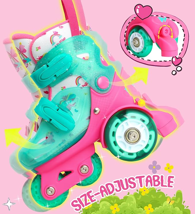Adjustable Roller Skates for Kids Girls Ladies with Light Up Flash LED Wheels(Age 3-9),Three-Point Type Balance,Gift Box Packing for Toddlers,Children-CubbioJoy
