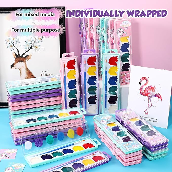 36 Pcs Unicorn Style Watercolor Painting Set 8 Washable Colors With Brush Watercolor Painting Set Gift Party Supplies Back To School Party Gift Exchange-CubbioJoy