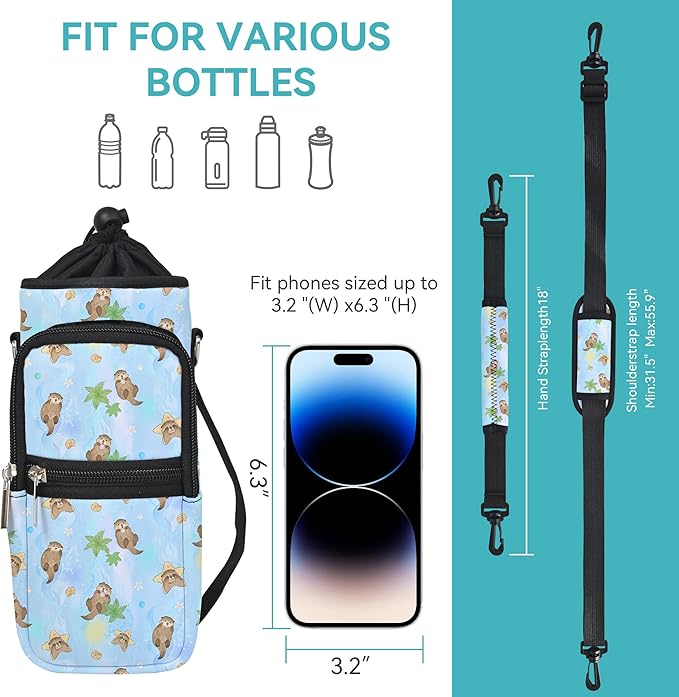 25/32/40/64oz Water Bottle Bag Holder Carrier-Insulated Crossbody Sling Case Sleeve with Strap & Pockets for Men Women Gym Cycling Travel Walking Hiking Camping-CubbioJoy