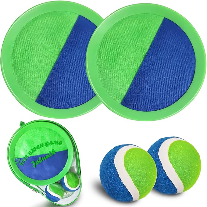 Jalunth Ball Catch Set Games Toss Paddle - Beach Toys Back Yard Lawn Outdoor Pool Backyard Camping Throw Age 3 4 5 6 7 8 9 10 11 12 Years Old Boys Girls Kids Adults Family Outside Easter Gifts Green-CubbioJoy