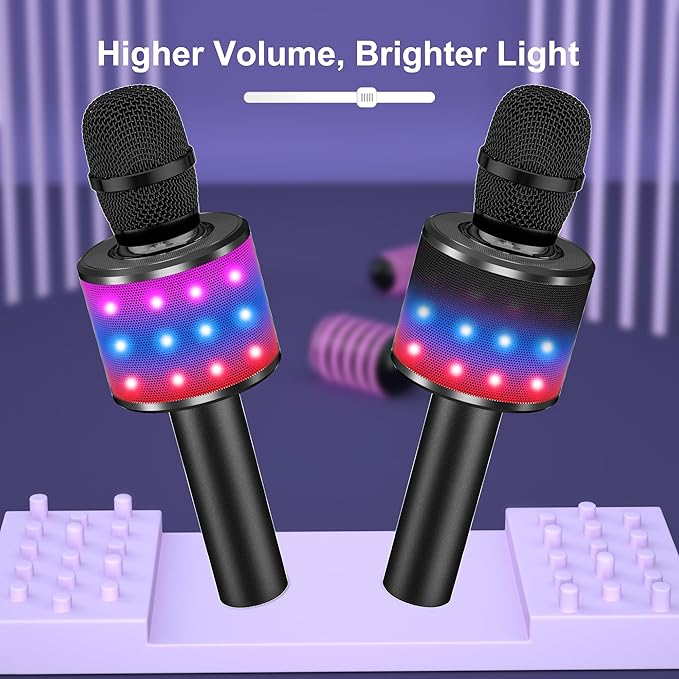 BONAOK Karaoke Microphone for Kids & Adults - Bluetooth Microphones Singing Mic with Disco Lights, Echo Effect, Built-in Speaker Portable Karaoke Player for Party Travel Gifts Q78(Black)-CubbioJoy