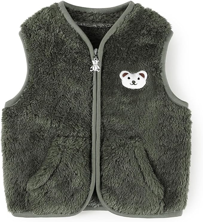 Baby Boys Girls Fleece Vest Zip Up Cute Bear Jackets Fuzzy Fall Winter Warm Clothes Newborn Outwear for Toddler Infant-CubbioJoy
