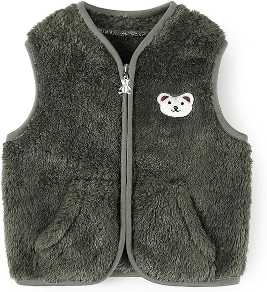 Baby Boys Girls Fleece Vest Zip Up Cute Bear Jackets Fuzzy Fall Winter Warm Clothes Newborn Outwear for Toddler Infant-CubbioJoy