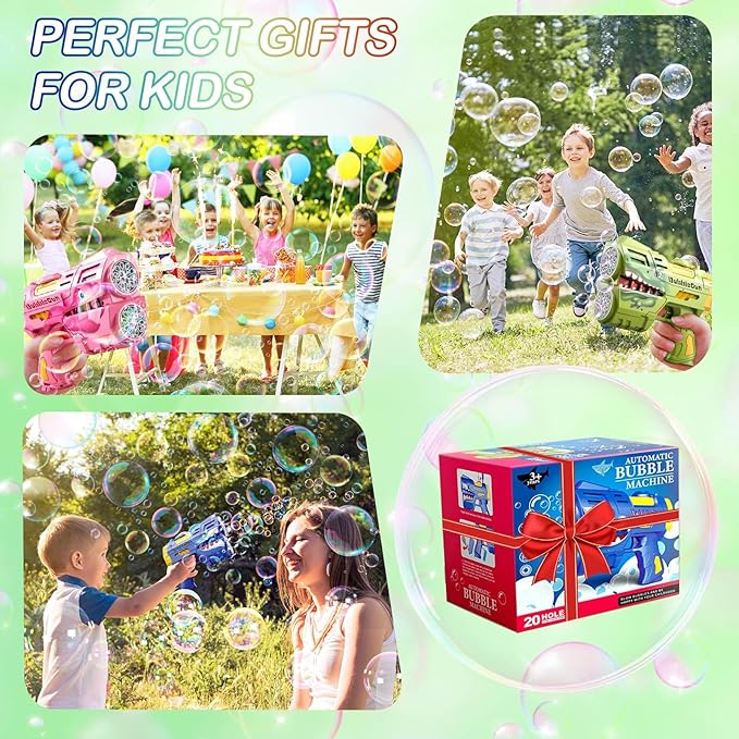 2 Pack Bubble Guns for Kids, LED Light Up Rechargeable Bubbles Machine Blower with 4 Bottles Refill Solution, Toddlers 4-8 Wedding Birthday Easter Party Gift-CubbioJoy