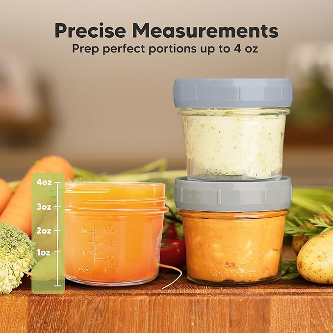KeaBabies 12pk 4oz Glass Baby Food Containers with Lids - Leak-Proof, Microwavable Small Glass Jars, Baby Purees & Toddler Snack Storage Containers, BPA-Free, Dishwasher & Freezer Safe (Slate)-CubbioJoy