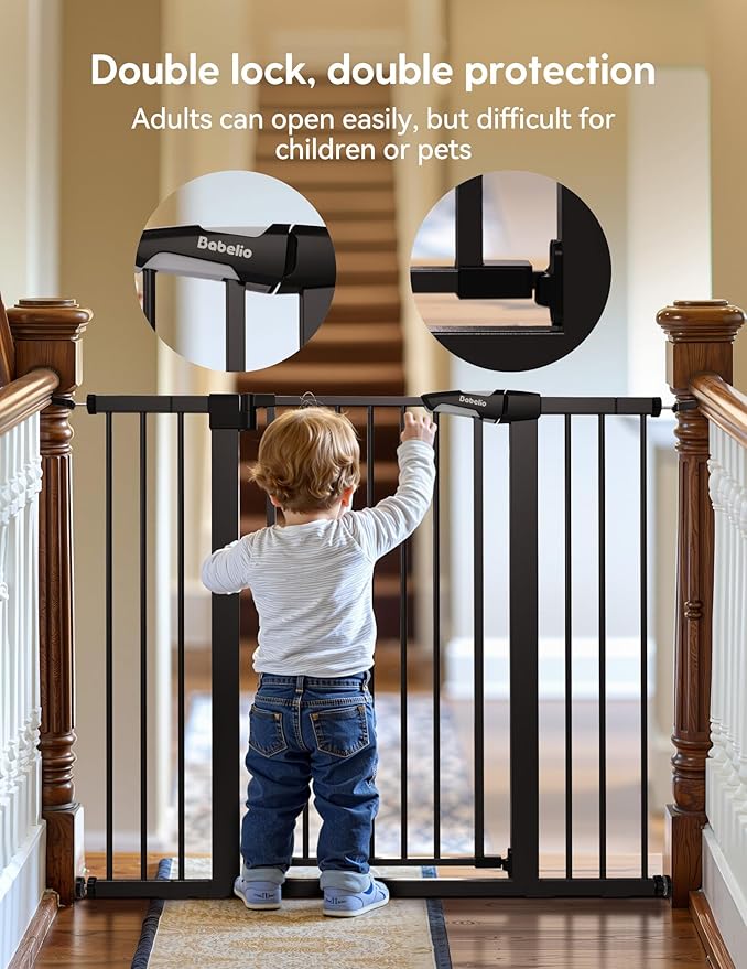 Babelio Baby Gate for Doorways and Stairs, 26-40" Auto Close Dog Gate, Easy-Install Pressure Mounted Satey Door, No Drilling Safety Gate for Child and Pets, Pressguard, Black-CubbioJoy