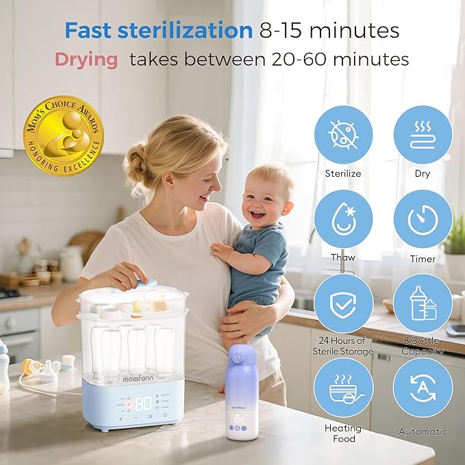 Bottle Sterilizer and Dryer, All-in-One Electric Steam Sterilizer Bottle Sanitizer for Baby Bottles, Pump Parts Accessories Newborn Essential (Blue)-CubbioJoy