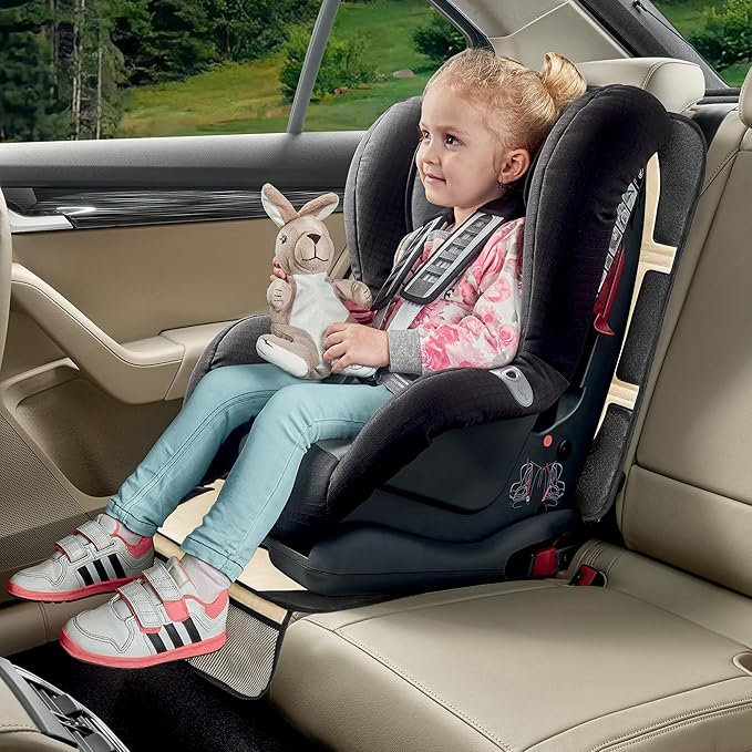 Car Seat Protector for Child Car Seat, 2 Pack Baby Car Seat Covers with Mesh Pockets & Non-Slip Backing 600D Durable Seat Protector Under Baby Car Seat for Car Back Seat (Beige, Large)-CubbioJoy