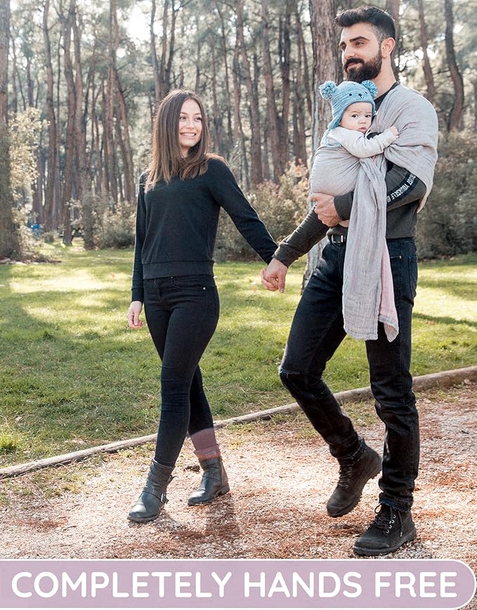 Baby Sling Carrier – Breathable 100% Cotton Wrap for Infant Support, Ring Sling Baby Carrier – Adjustable Muslin Fabric, Baby Carrier Newborn to Toddler – Grey Rose Soft Chest Hold for Travel-CubbioJoy