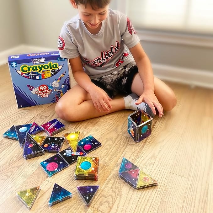 CreateOn Crayola Cosmic Magnetic Tiles, Building Set for Kids, Magnetic Building Toys for Kids, STEM Learning Toys for Boys and Girls Ages 3 and Up - 36-Pieces (Cosmic)-CubbioJoy