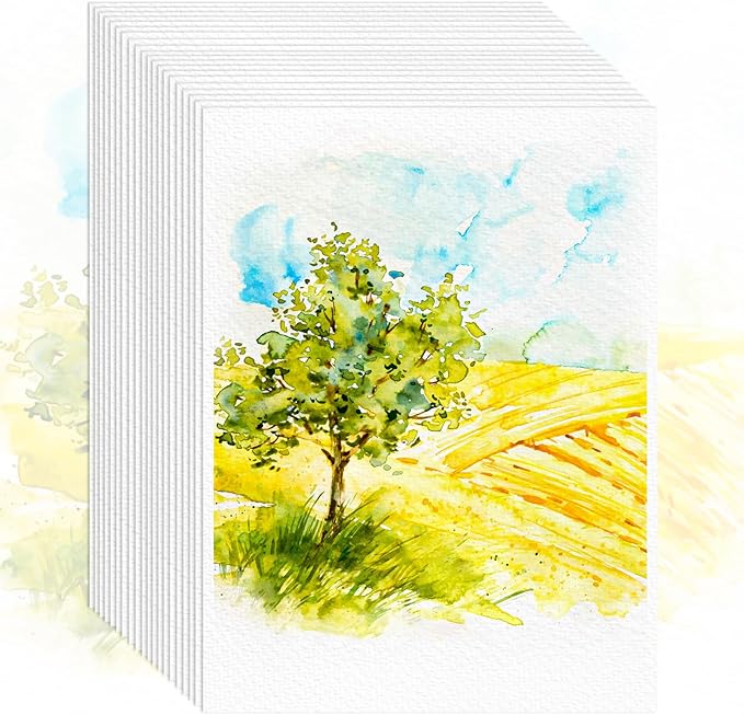 64 Sheets Watercolor Paper, 5"x7" Water Color Paper, 140lb/300gsm Artist Sketch Easel Acrylic Painting Loose Drawing Paper Bulk, Art Supplies for Kids Child Adults, Watercolors, Watercolor Paint Set-CubbioJoy