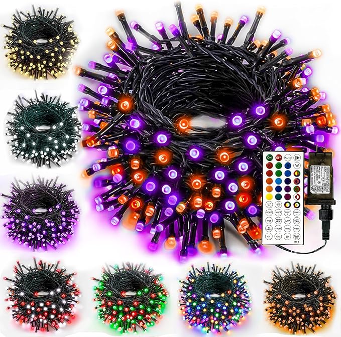 Albelt Smart Color Changing Halloween Lights, Christmas Decoration Lights with Remote & Timer, 66 FT 200 LED RGB Twinkle Fairy String Light Waterproof for Indoor Outdoor Fall Xmas Tree Decor-CubbioJoy