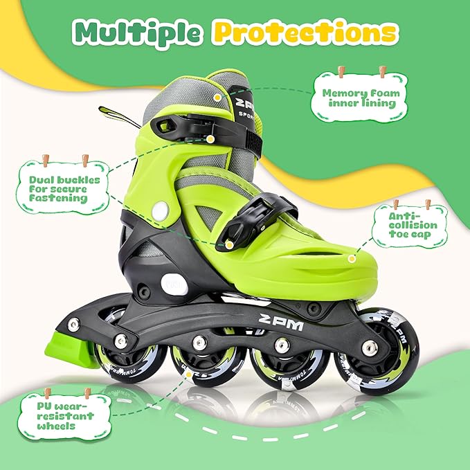 2PM SPORTS Inline Skates with Light Up Wheels, Roller Skates Blades for Boys Girls Kids Ages 5-8 8-12 4-6 6-12, Size Adjustable Beginner Blades Roller Skates-CubbioJoy