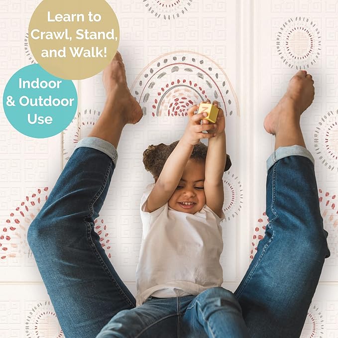 JumpOff Jo - Extra Large Waterproof Foam Padded Play Mat for Infants, Babies, Toddlers, Play Pens & Tummy Time, Foldable Activity Mat, 77 x 70 x 0.6 inches-CubbioJoy