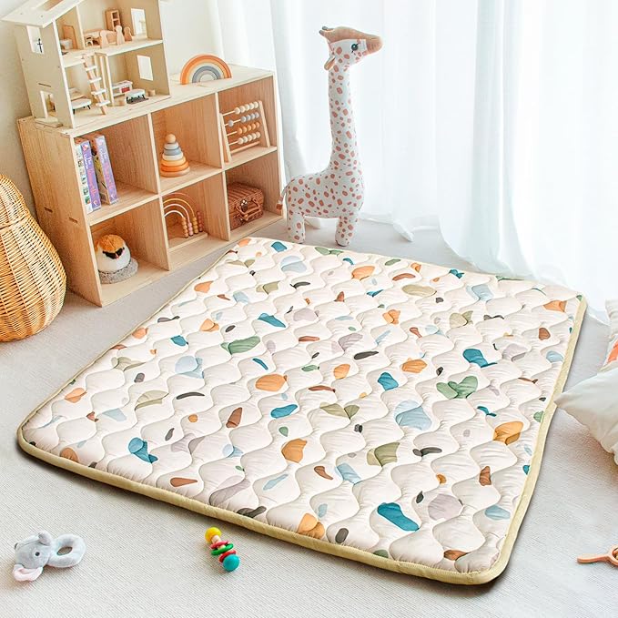 Baby Play Mat, 50x50 Playpen Mat with Super Soft Touch, Activity Playmat with Upgraded Anti-Slip Bottom, Machine Washable Crawling Mat for Floor & Picnic(Boho Color Blocks)-CubbioJoy