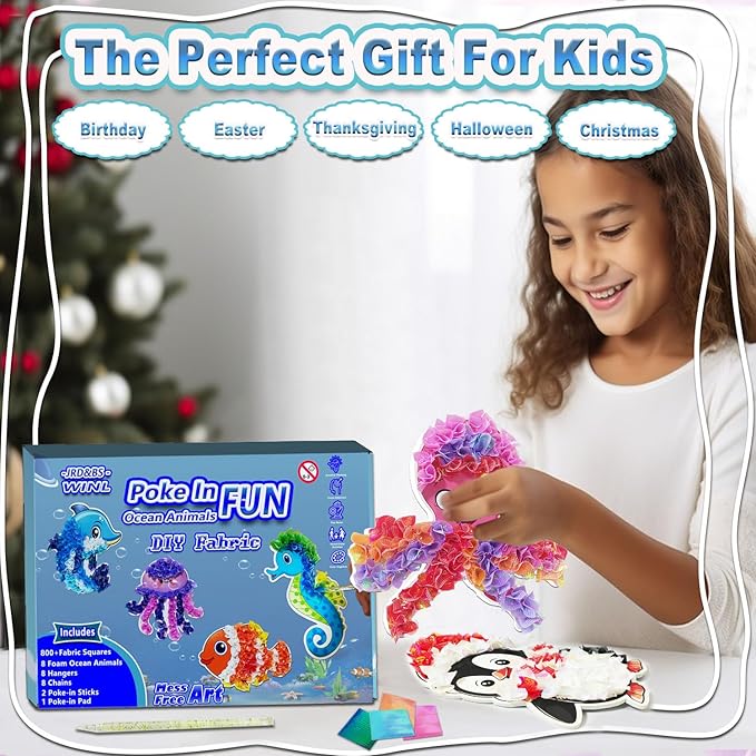 JRD&BS WINL Magical Ocean Animal Poke Art - Dolphin, Jellyfish, Seahorse, Turtle, Octopus | No-Mess Craft Kit for Kids 4-9 | Marine Biology Learning Toy | Creative Gift for Preschoolers-CubbioJoy