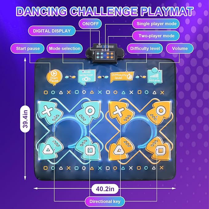 2Player Dance Mat for Kids, Electronic Double Dance Mixer Rhythm Step Play Mat,Dance pad Game Toys Music for Girls Boys,Christmas/Festival/Birthday Gifts for Kids,Age 3 4 5 6 7 8 9 10 11 12+ Year Old-CubbioJoy