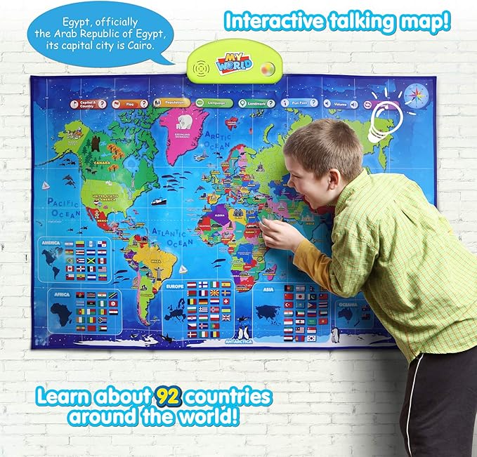 BEST LEARNING i-Poster My World Interactive Map - Educational Talking Toy for Kids of Ages 5 to 12 Years Old-CubbioJoy