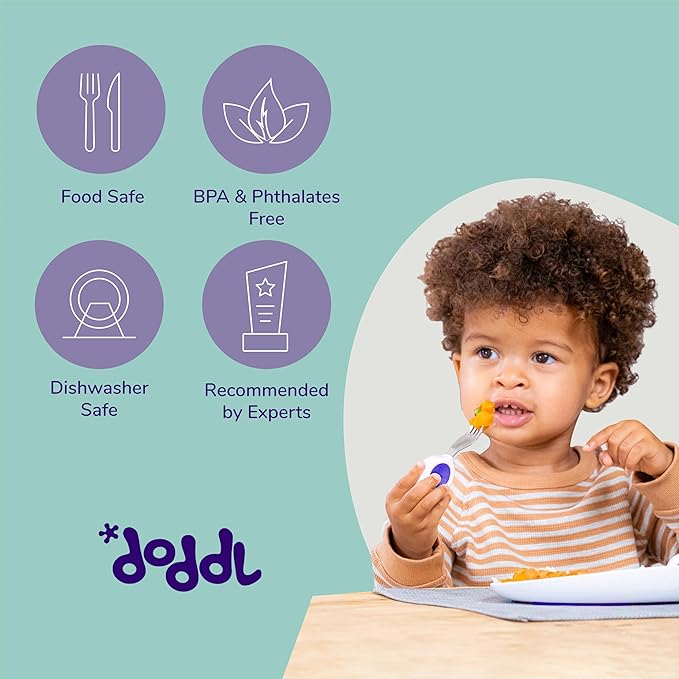 doddl 6-piece Spoon and Fork Set (3 Pairs) - Learn to use Toddler Silverware in Minutes, Toddler Utensils 1 year old & up, Baby Led Weaning Supplies-CubbioJoy