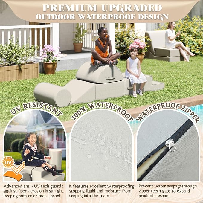 jela Foam Blocks 6Pcs Soft Play Equipment Waterproof Fabric, UV Resistant Toddler Climbing Toys Indoor& Outdoor Soft Play Climbing for Toddlers, Lightweight Climbing Blocks for Babies, Kids (Sand)-CubbioJoy