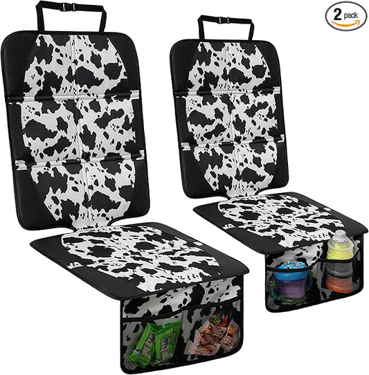 Car Seat Protector for Child Car Seat, 2 Pack Baby Car Seat Covers with Mesh Pockets & Non-Slip Backing 600D Durable Seat Protector Under Baby Car Seat for Car Back Seat (Cow Print, Large)-CubbioJoy
