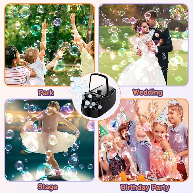 Bubble Machine, Automatic 18000+ Per Minute Big Bubbles Blower Maker for Kids Toddlers with 2 Speeds,6 Wands,Operated by Plugin or Batteries for Outdoor/Indoor Birthday Parties,Wedding (Black)-CubbioJoy