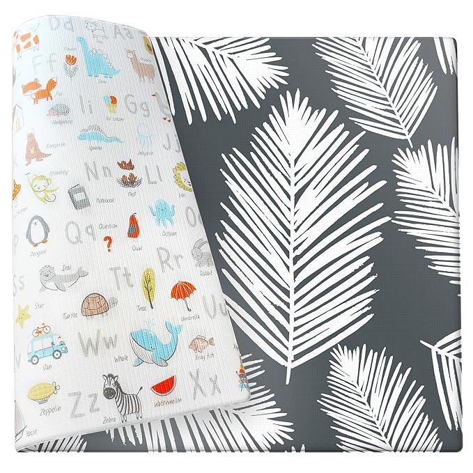 Cushmat Stylish Reversible Foam Play Mat (Large, Alpha - Palm Char) - Soft, Waterproof, Durable Play mat for Infants, Babies, Toddler, Kids & Grownup - 6.5ft x 4.5ft-CubbioJoy