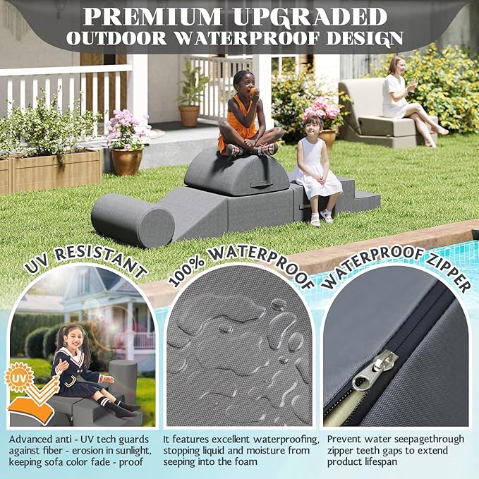 jela Foam Blocks 6Pcs Soft Play Equipment Waterproof Fabric, UV Resistant Toddler Climbing Toys Indoor& Outdoor Soft Play Climbing for Toddlers, Lightweight Climbing Blocks for Babies, Kids (Darkgrey)-CubbioJoy