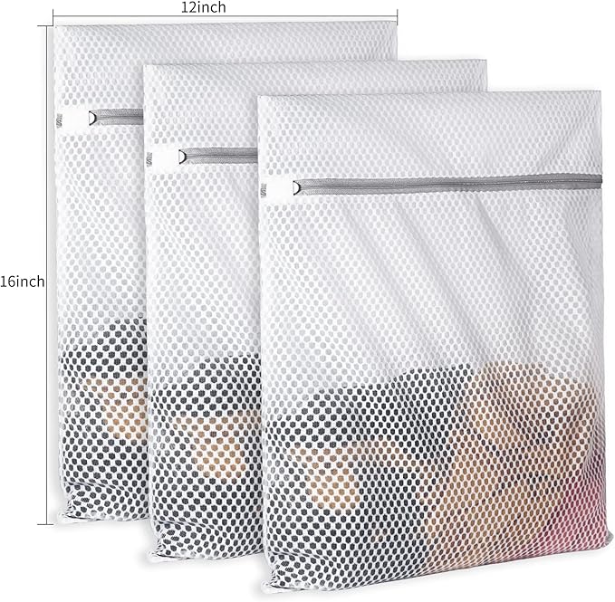 3Pcs Durable Honeycomb Mesh Laundry Bags for Delicates 125gsm Net Fabric Durable and Reusable Delicate Wash Bag,Organization Bag for Lingerie,Sock,12 x 16 Inches(3 Medium)-CubbioJoy