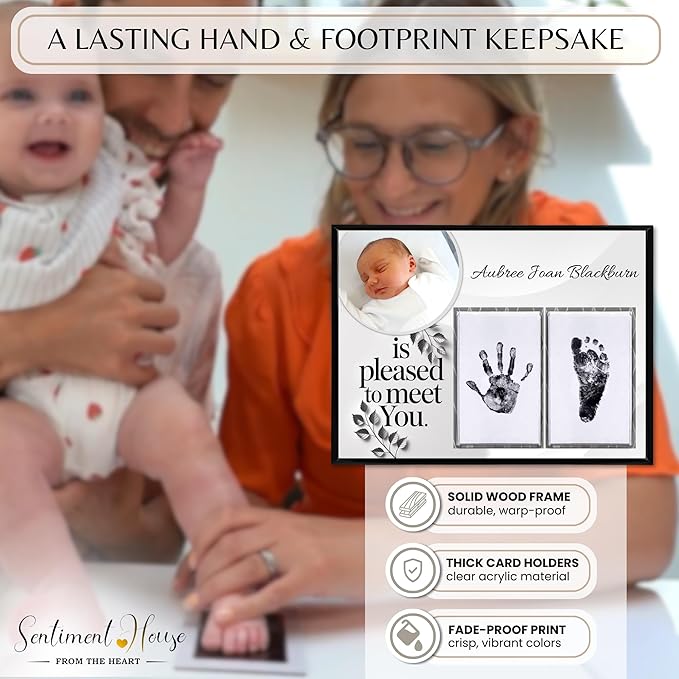 Inkless Hand and Footprint Kit, Baby Keepsake Plaque & Baby Shower Gifts - Ideal as Mom To Be Gift, Nursery Picture Frames, Clean Touch Hand and Footprint Kit (Style 1 - Design 5)-CubbioJoy