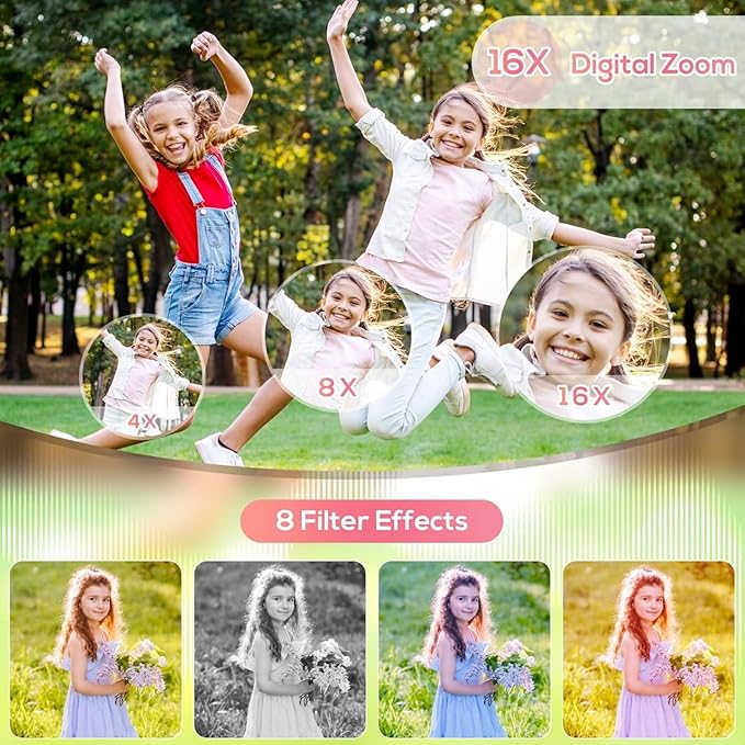 Digital Camera for Kids, WITYEAH 48MP FHD 1080P Point and Shoot Digital Cameras with 16X Zoom Anti-Shake, Compact Portable Cameras for Photography, for Boys Girls Teens Beginners-Pink-CubbioJoy